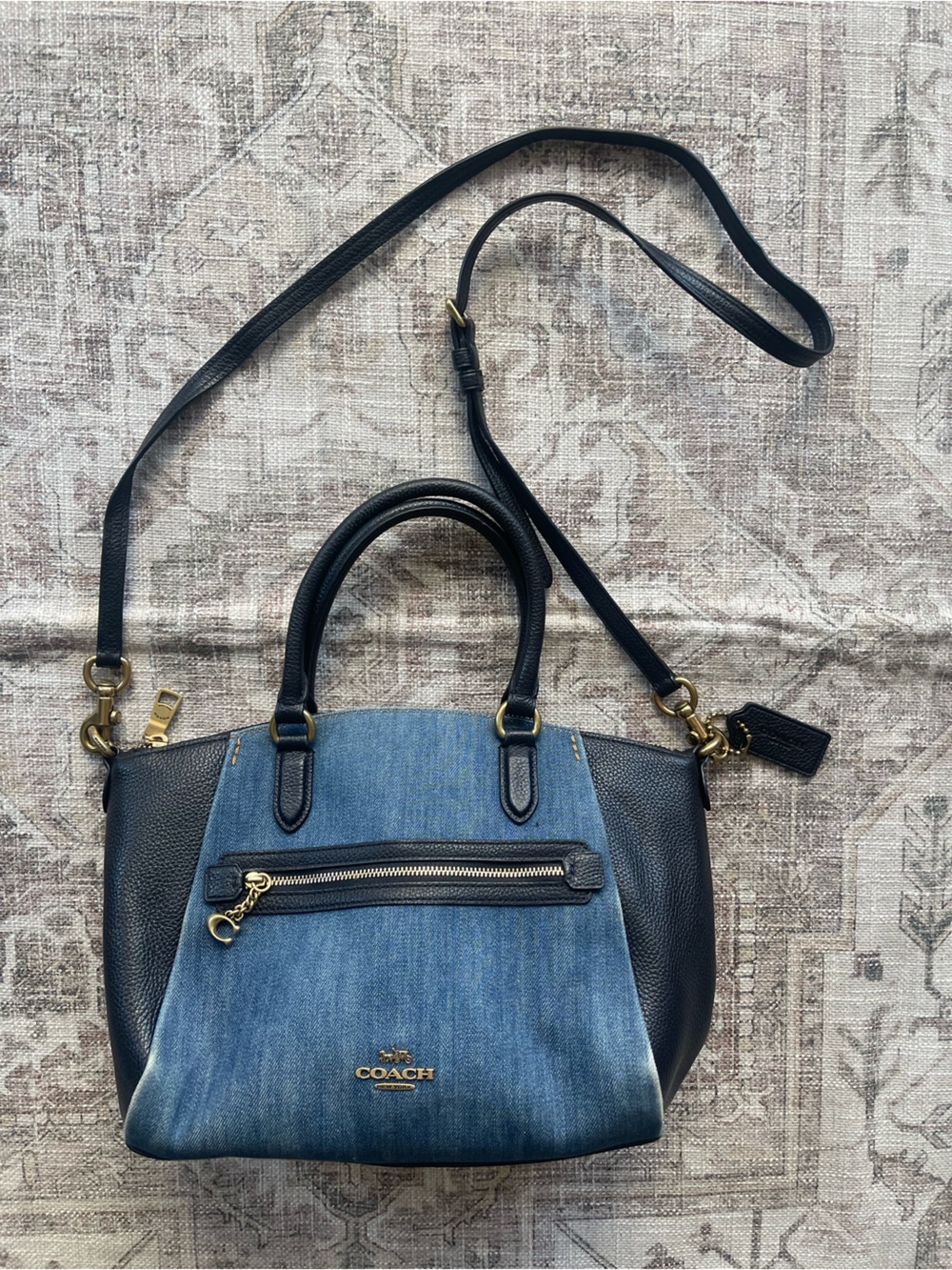 Coach Denim & Leather Blocked Elise Satchel